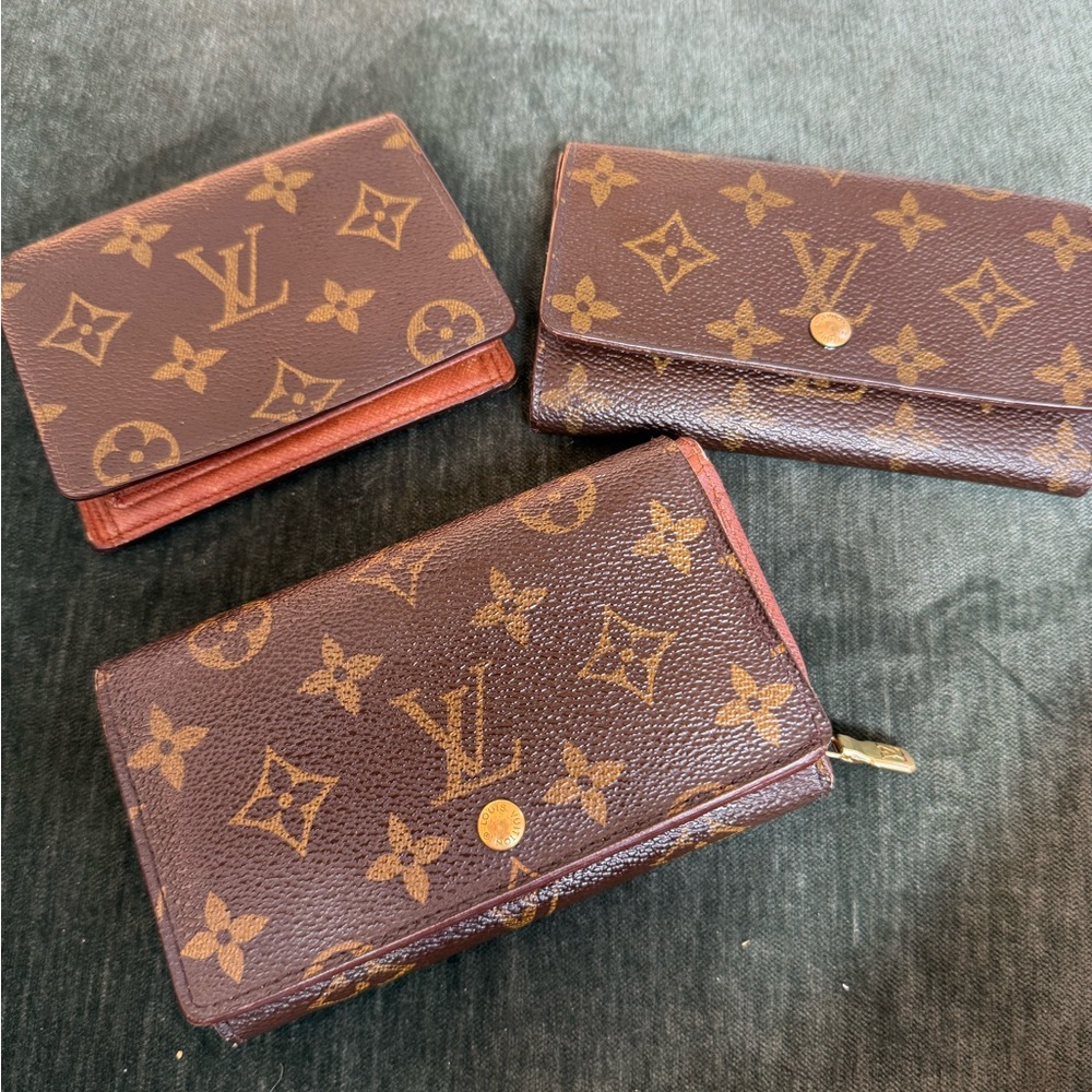 Three Louis Vuitton Monogram Canvas Brown Small Wallets Authentic